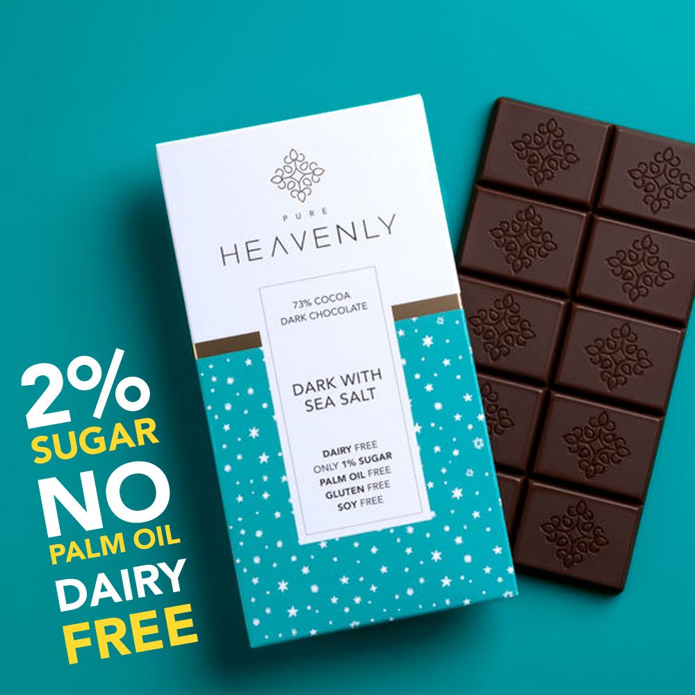 Pure Heavenly Chocolate bar with text